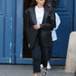 Kaia Gerber Casual Black Genuine Leather Mini Blazer Coat