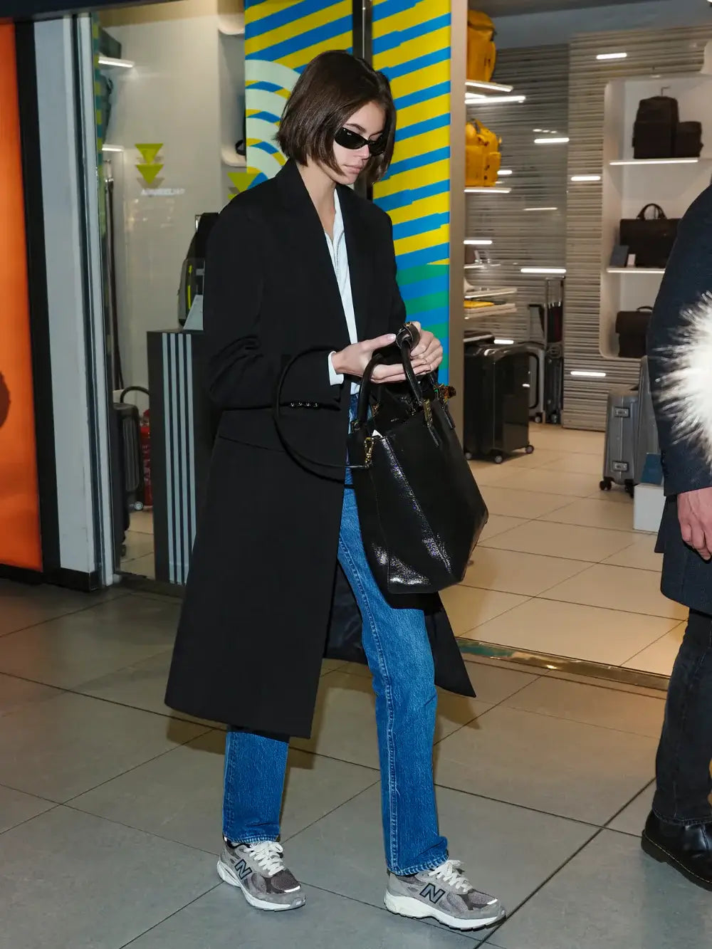 Kaia Gerber New Balance Outfit Black Coat