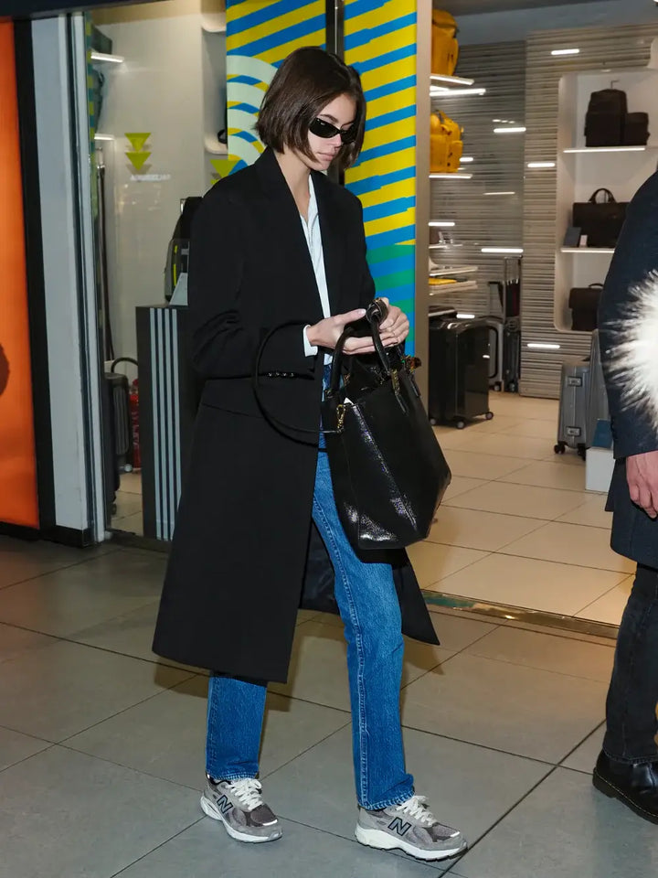 Kaia Gerber New Balance Outfit Black Coat