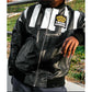 Close view of Black and White LL Cool J Troop Champion Black Bomber Leather Jacket