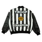 Full back view of Black and White LL Cool J Troop Champion Leather Jacket