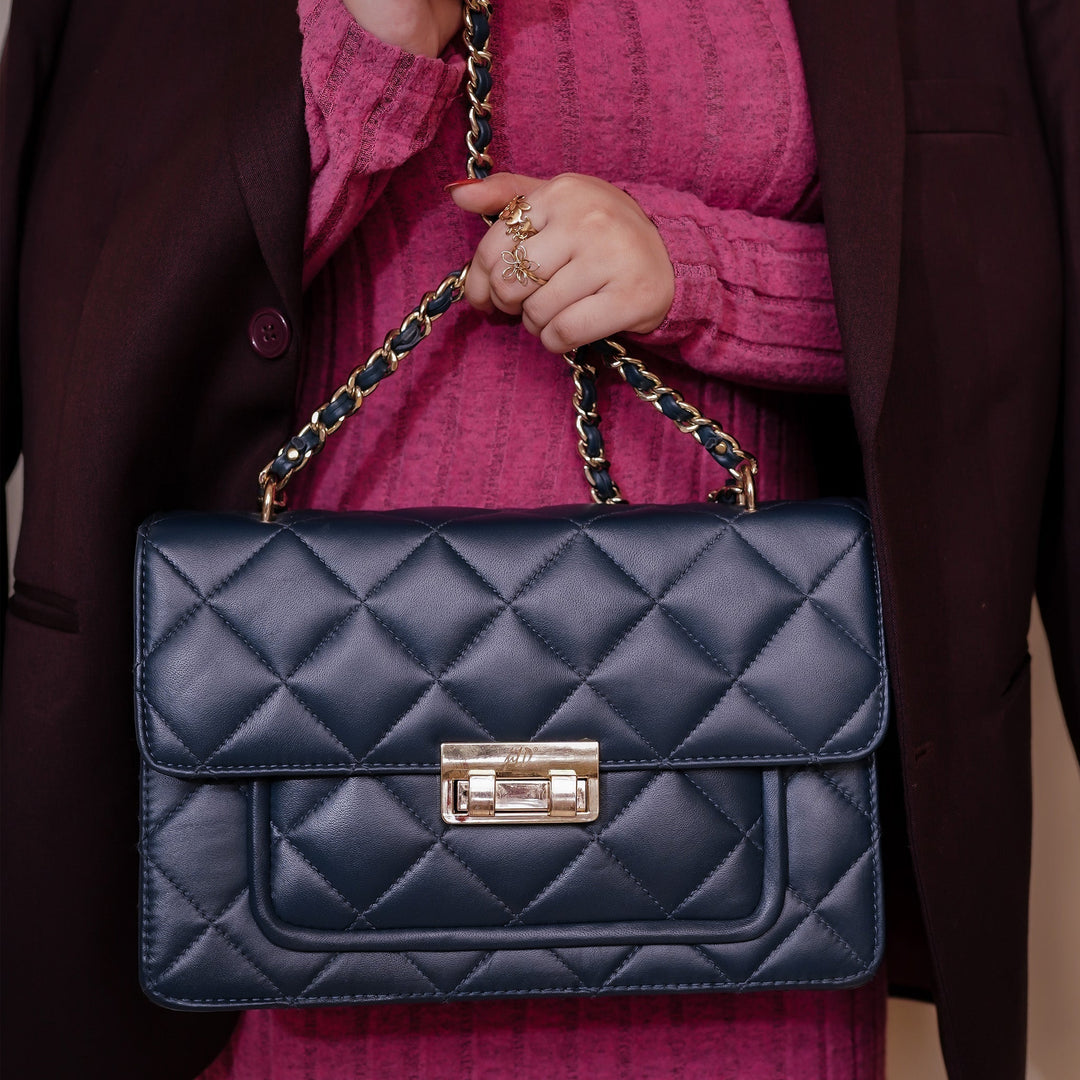 Flora Quilted Crossbody Leather Bag - Blue - Image 17