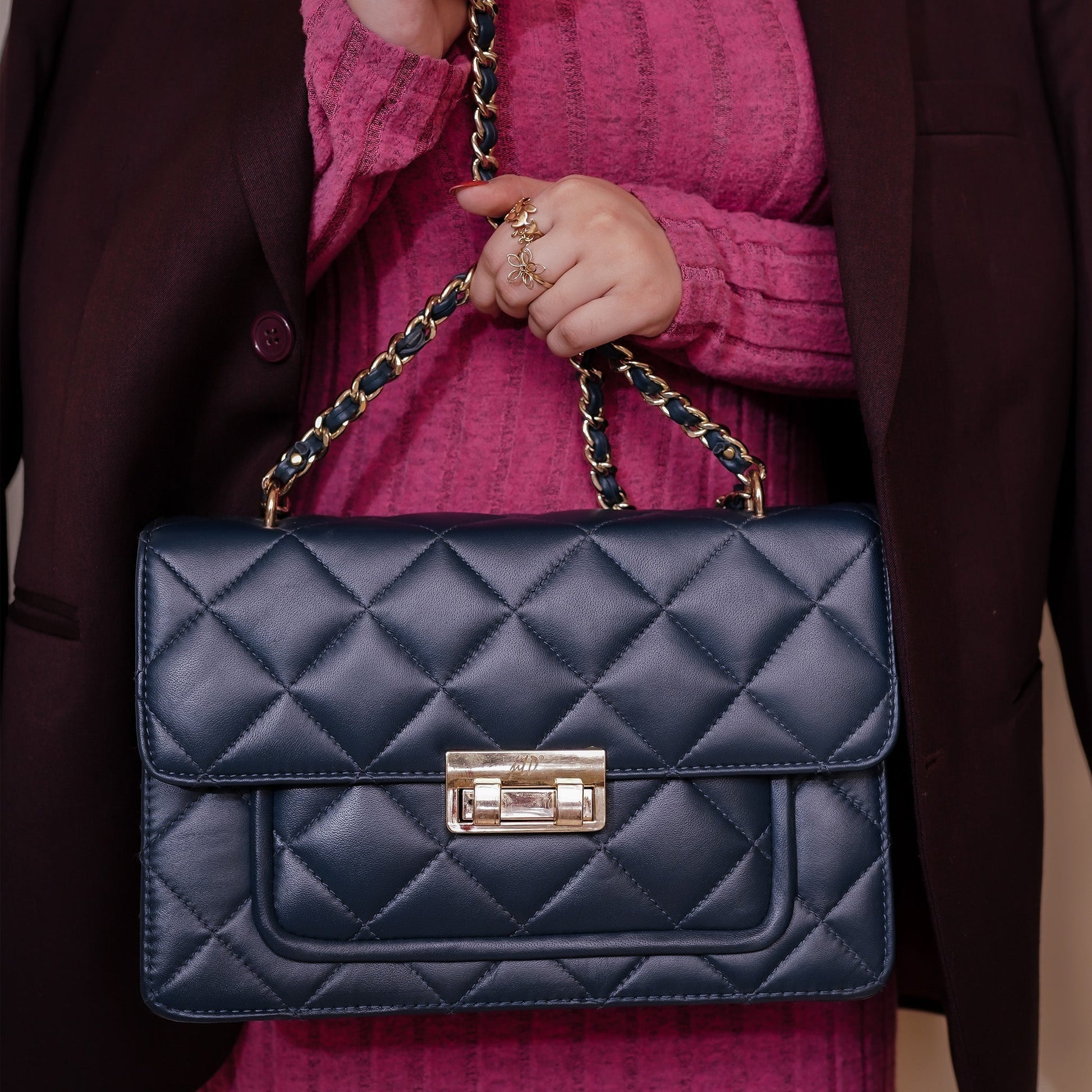 Flora Quilted Crossbody Leather Bag - Blue - Image 17