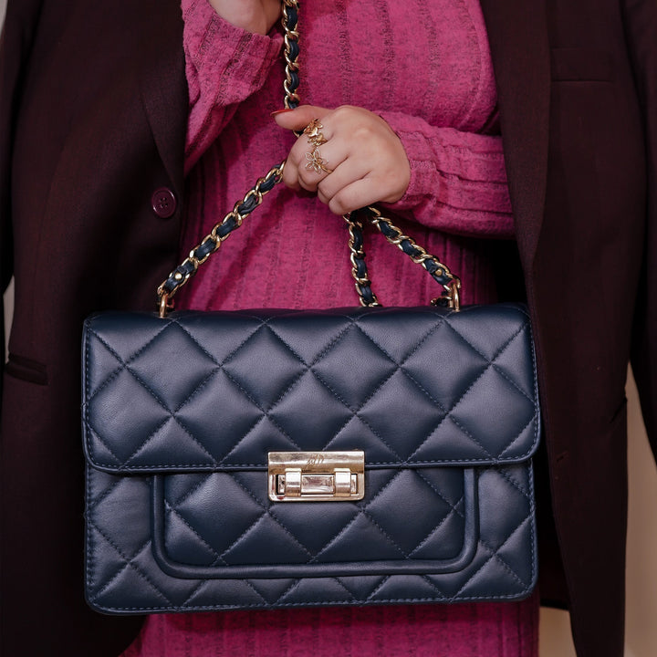 Flora Quilted Crossbody Leather Bag - Blue - Image 17