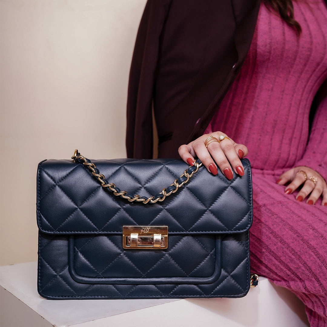 Flora Quilted Crossbody Leather Bag - Blue - Image 18