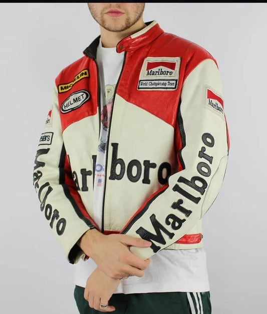 Front view of Red and Black Marlboro Racing Jacket
