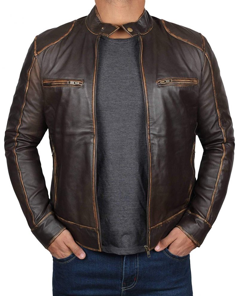 Dodge Cafe Racer Vintage Brown Leather Jacket