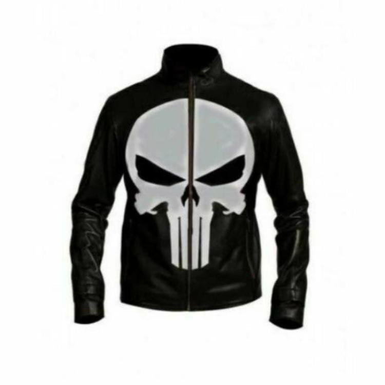 Punisher Skull Head Black Leather Jacket