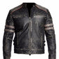 Biker Vintage Motorcycle Distressed Black Retro Leather Jacket