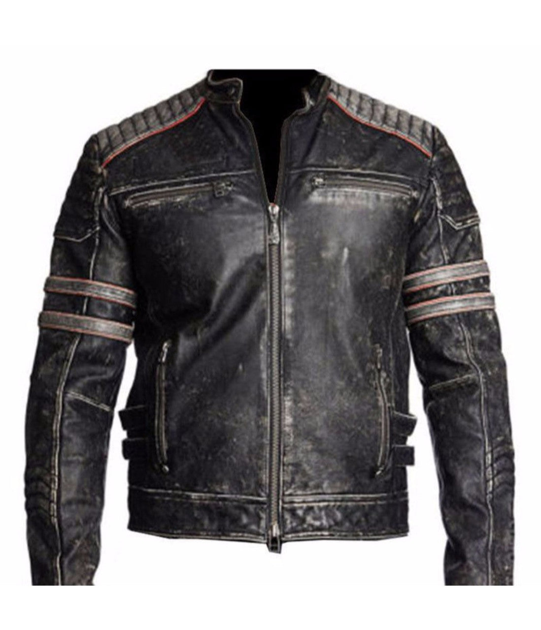 Biker Vintage Motorcycle Distressed Black Retro Leather Jacket