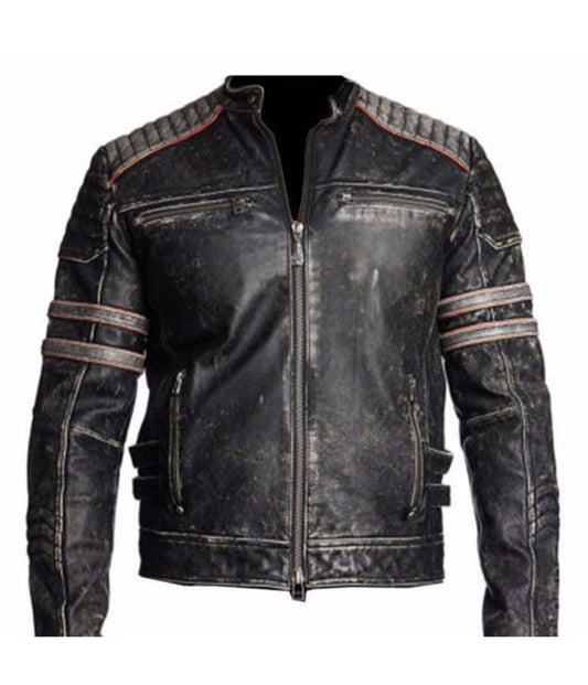 Biker Vintage Motorcycle Distressed Black Retro Leather Jacket