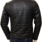 Mens Casual Wear Black Quilted Leather Jacket With Standing Collar