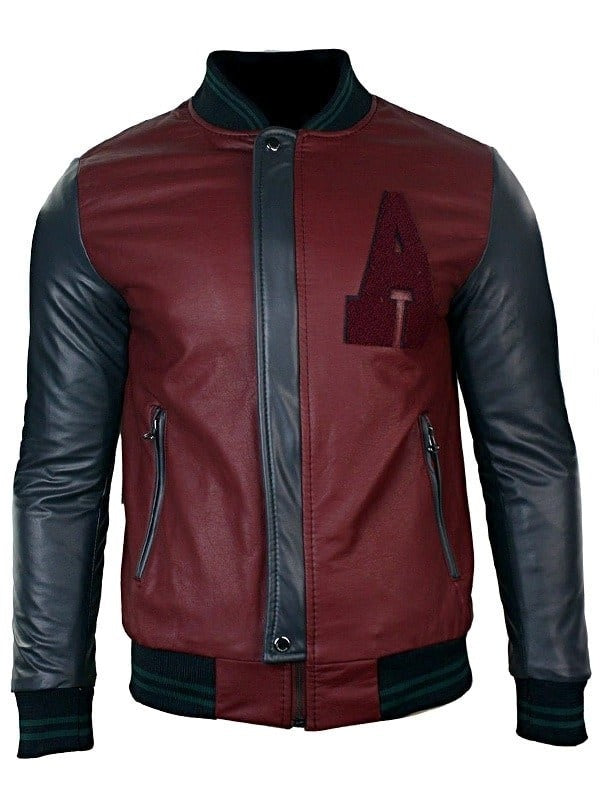 Men's Leather Baseball Jacket Maroon