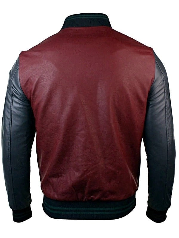Men's Leather Baseball Jacket Maroon