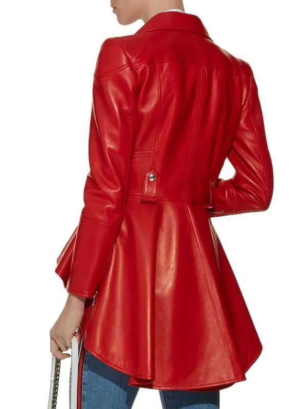 Motorcycle Style Women’s Red Leather Peplum Jacket