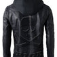 Skull Embossed Motorbike Leather Jacket with Hood