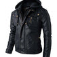 Skull Embossed Motorbike Leather Jacket with Hood