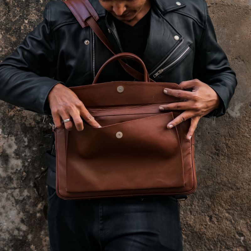 Parker Slim Leather Laptop Bag-Tan - Image 8