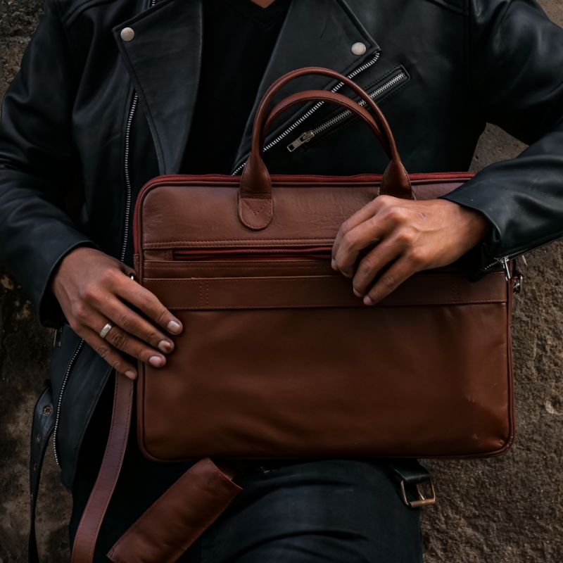 Parker Slim Leather Laptop Bag-Tan - Image 6