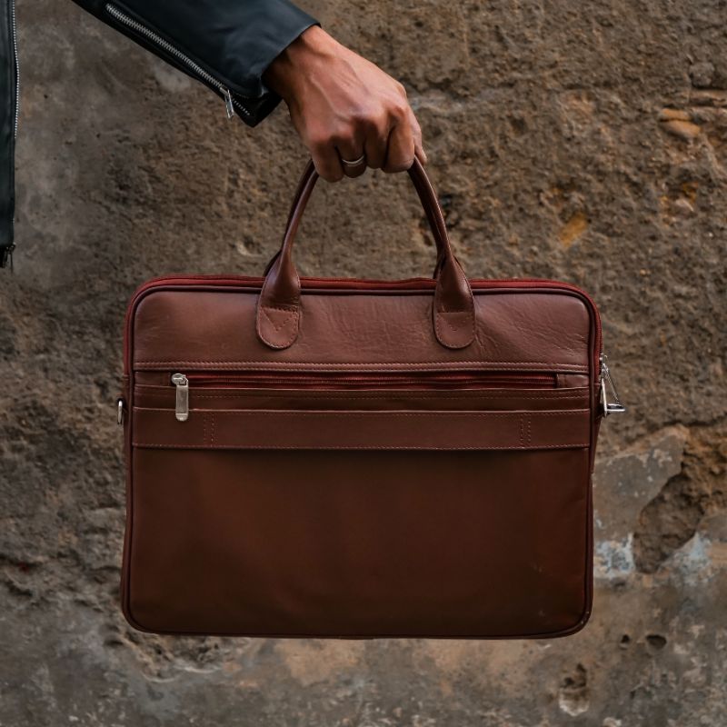 Parker Slim Leather Laptop Bag-Tan - Image 9