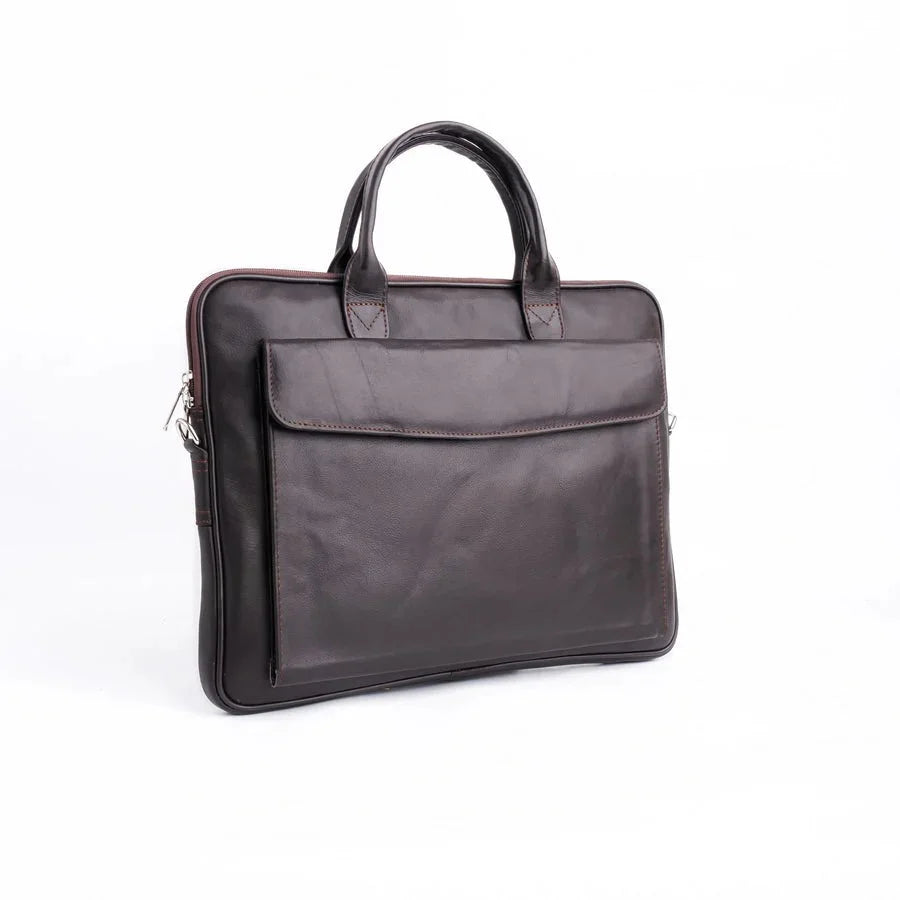 Parker Slim Dark Brown Laptop Leather Bag - Image 1