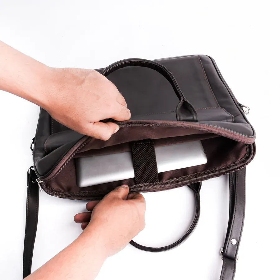 Parker Slim Dark Brown Laptop Leather Bag - Image 4
