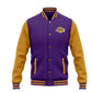 Purple and gold jacket with Lakers logo on a white background