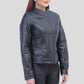 Rachel Womens Petite Black Cafe Racer Leather Jacket