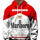 Front view of Red and white hoodie with Marlboro