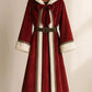 Full view of Red Red velvet coat_with white fur, a classic Christmas look.