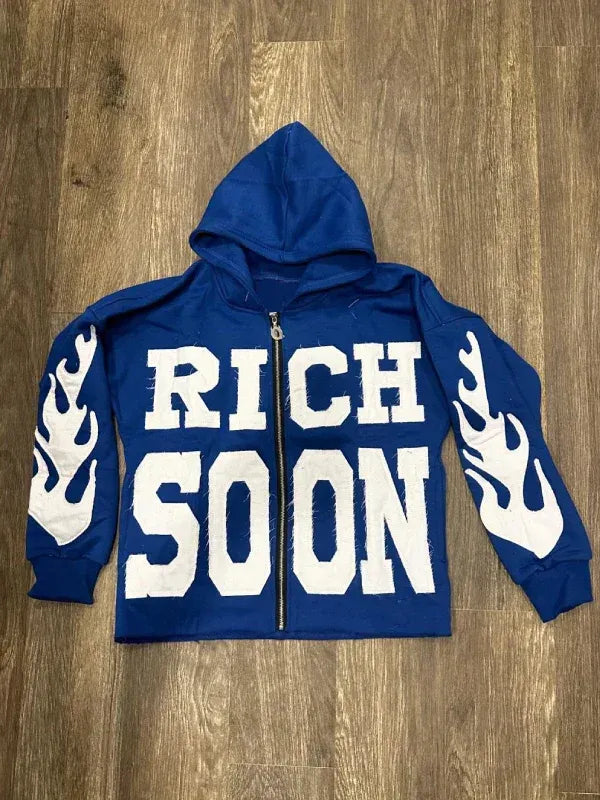 Front view of Blue Rich-Soon-Zip-Up-Hoodie-Blue