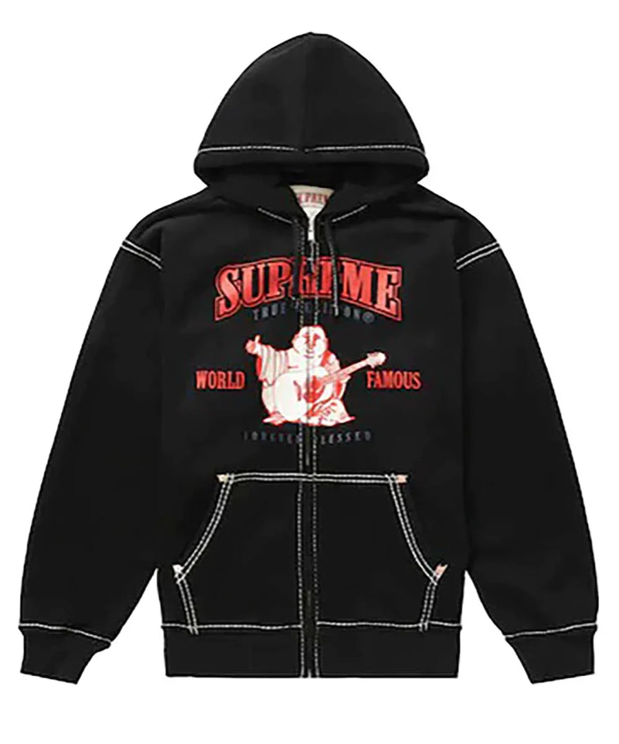 Front view of Black Supreme-True-Religion-Hoodie