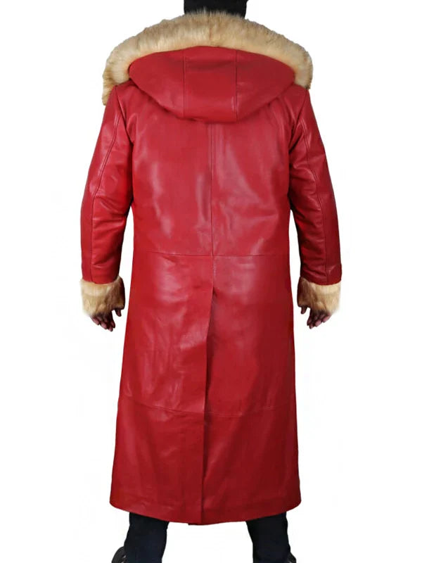 Back view of Red THE-CHRISTMAS-CHRONICLES-2-SANTA-CLAUS-LEATHER-COAT, a Christmas essential