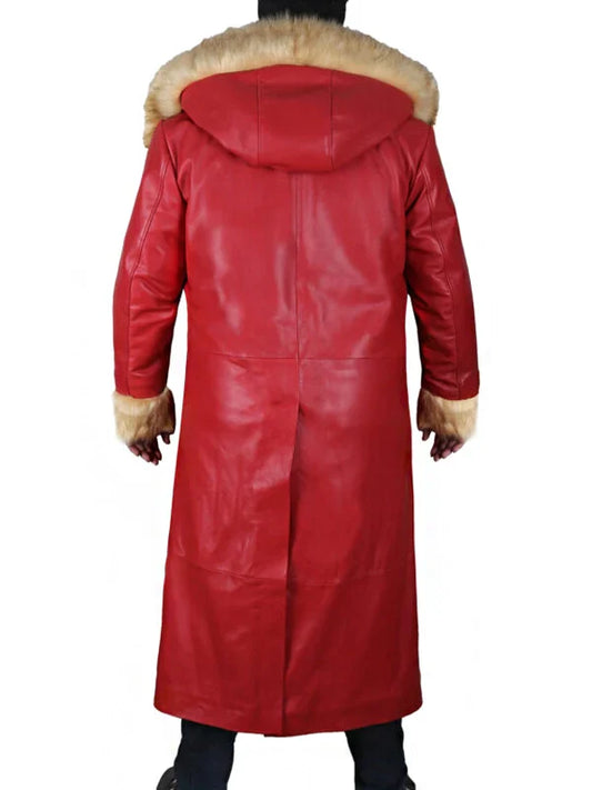 Back view of Red THE-CHRISTMAS-CHRONICLES-2-SANTA-CLAUS-LEATHER-COAT, a Christmas essential