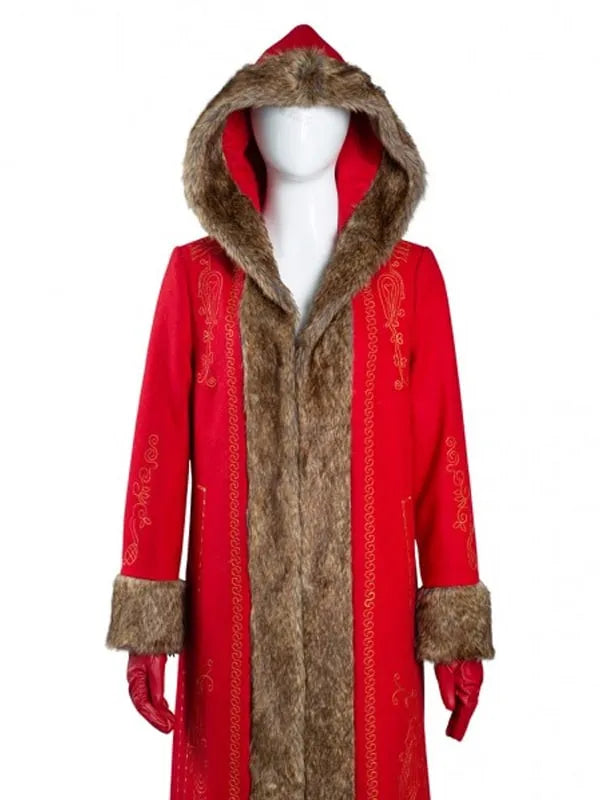 Full view of Red Christmas Chronicles 2 Mrs Claus Coat, a beautiful holiday ensemble.