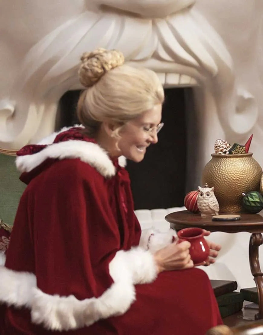 Profile view of Red The-Santa-Clauses-2022-Mrs.-Claus-Red-Costume, a perfect Christmas cosplay