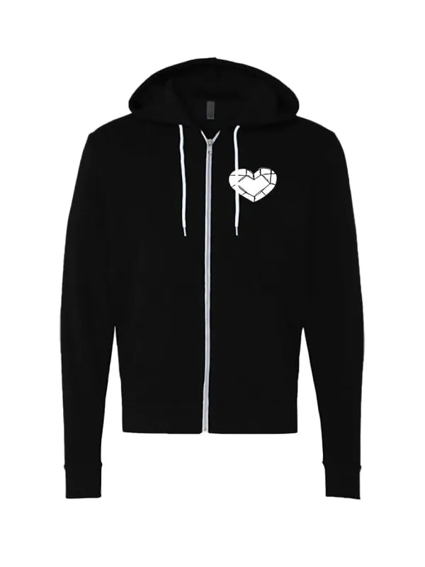 Front view of Black Till-Death-Do-Us-Part-Black-Hoodie with heart graphic.