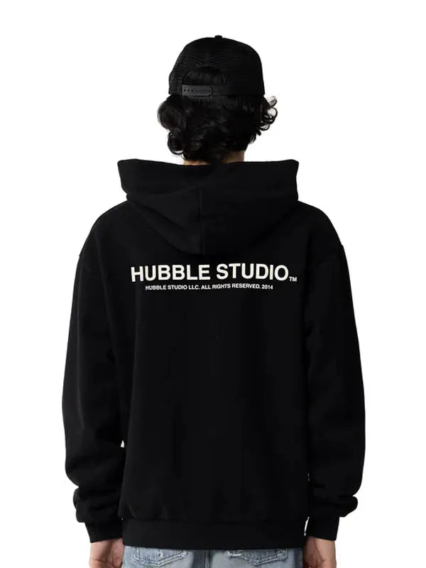 Back view of Black CAMERA SHY Black Hoodie
