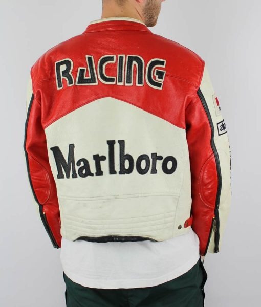 Red and White Vintage Leather Marlboro Racing Jacket