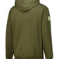 Back view of the official CM Punk "Best in the World" olive drab pullover hoodie. Highlights the clean reverse panel and tactical flag patch on the left sleeve.