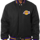 Black jacket with Lakers logo on a white background