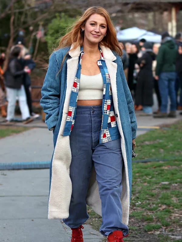 Lily It Ends with Us 2024 Denim Shearling Coat