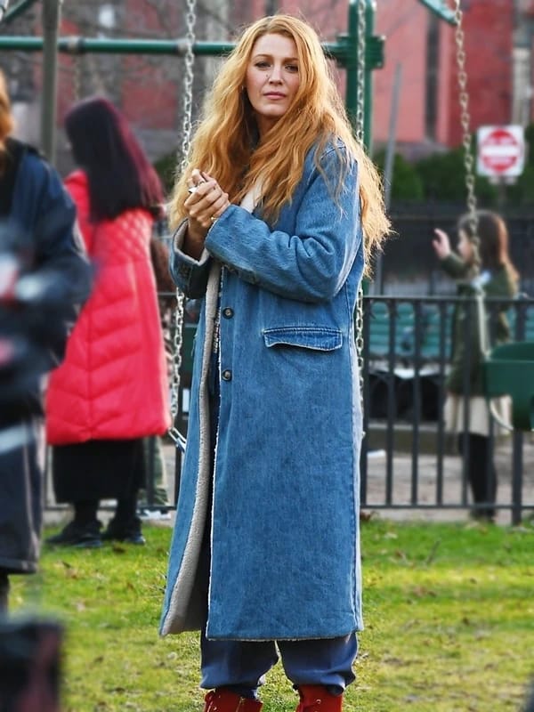 Lily It Ends with Us 2024 Denim Shearling Coat