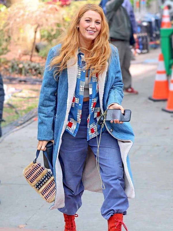 Lily It Ends with Us 2024 Denim Shearling Coat