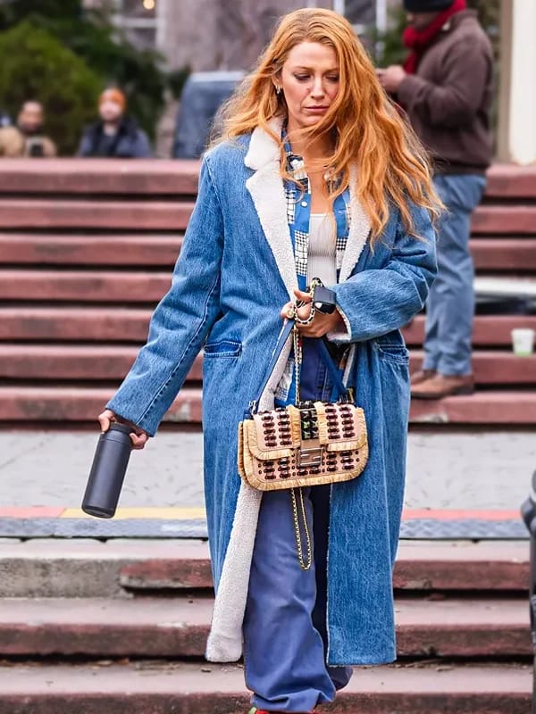 Lily It Ends with Us 2024 Denim Shearling Coat