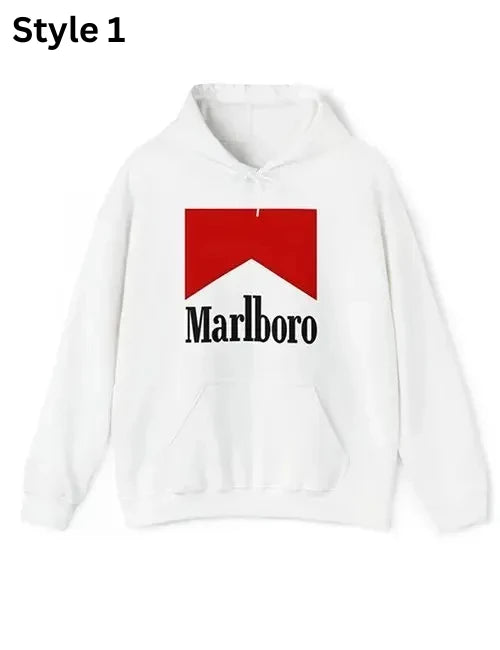 Front view of White hoodie with Marlboro logo