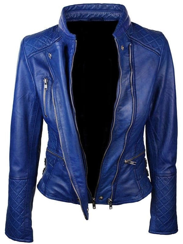 Womens Slim Fit Diamond Quilted Leather Biker Jacket
