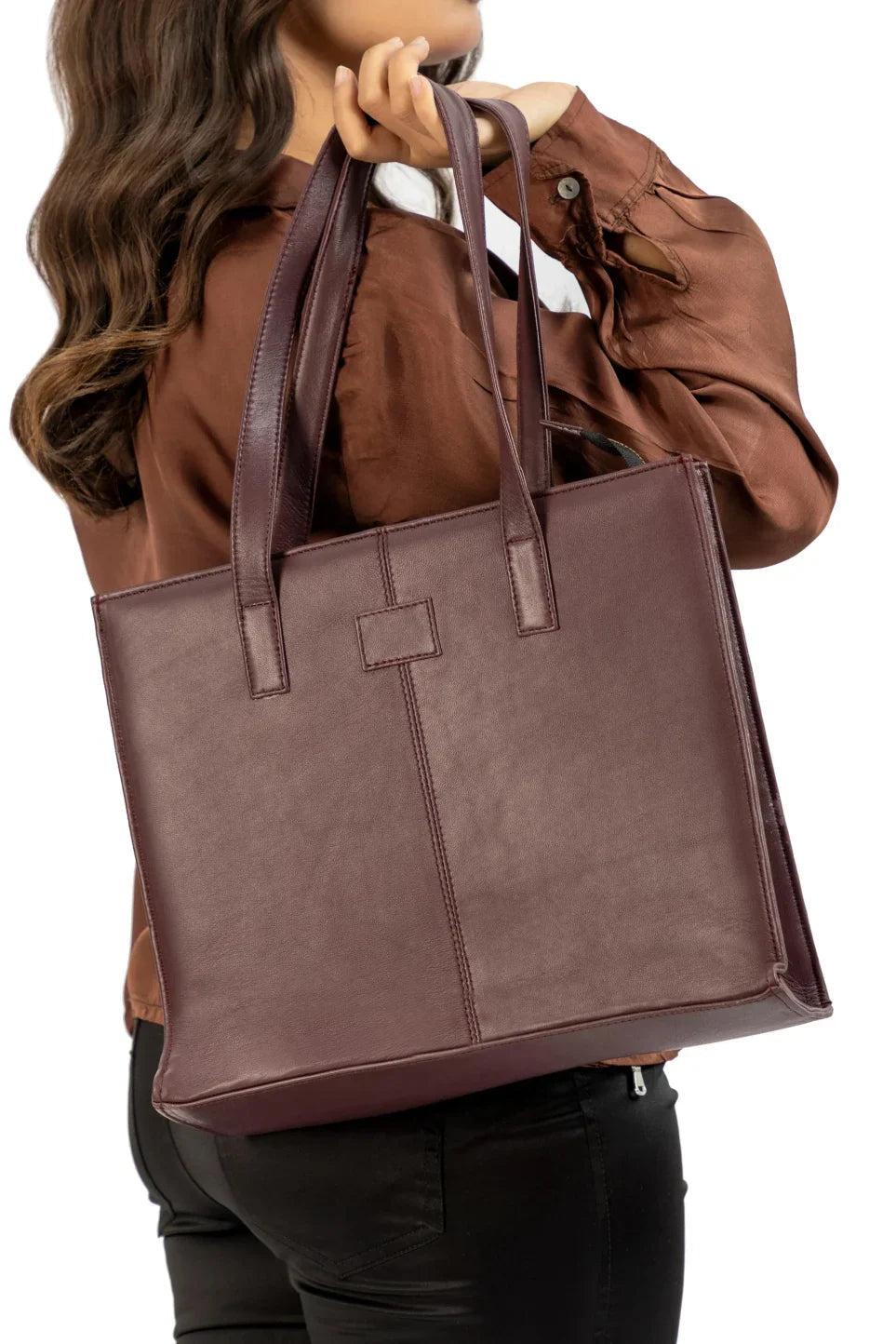 Everyday Women's Maroon Oak Leather Zipper Tote Bag - Image 3