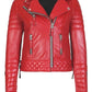 Womens Boda Style Quilted Leather Biker Jacket Red