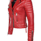 Womens Boda Style Quilted Leather Biker Jacket Red